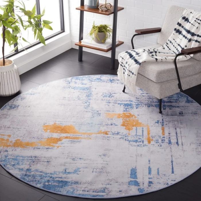 Safavieh Tacoma Grey / Blue TAC812 6 ft. X 6 ft. Round Rug