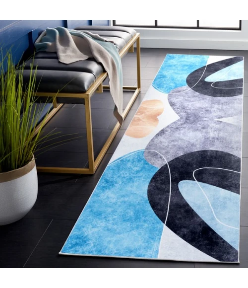 Safavieh Tacoma Dark Grey / Turquoise TAC837 2 ft. 6 in. X 8 ft. Runner Rug