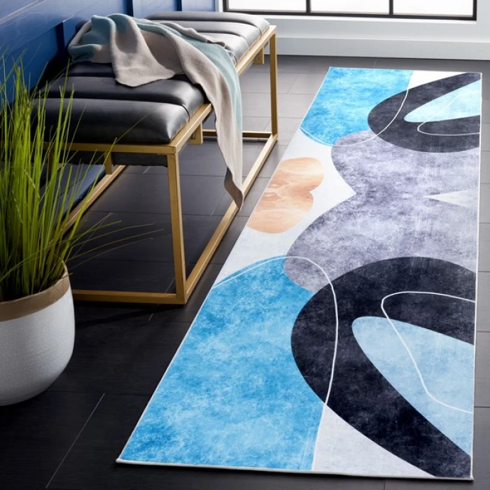 Safavieh Tacoma Dark Grey / Turquoise TAC837 2 ft. 6 in. X 8 ft. Runner Rug