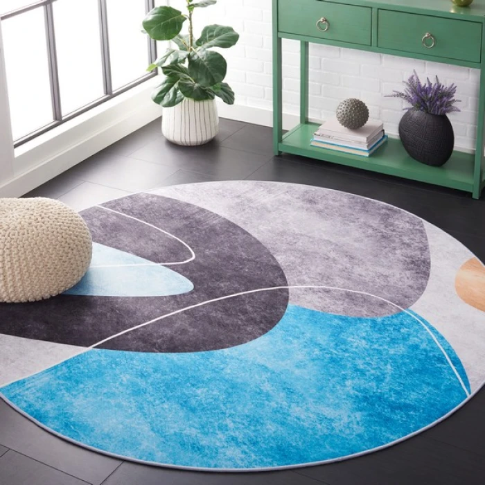 Safavieh Tacoma Dark Grey / Turquoise TAC837 6 ft. X 6 ft. Round Rug