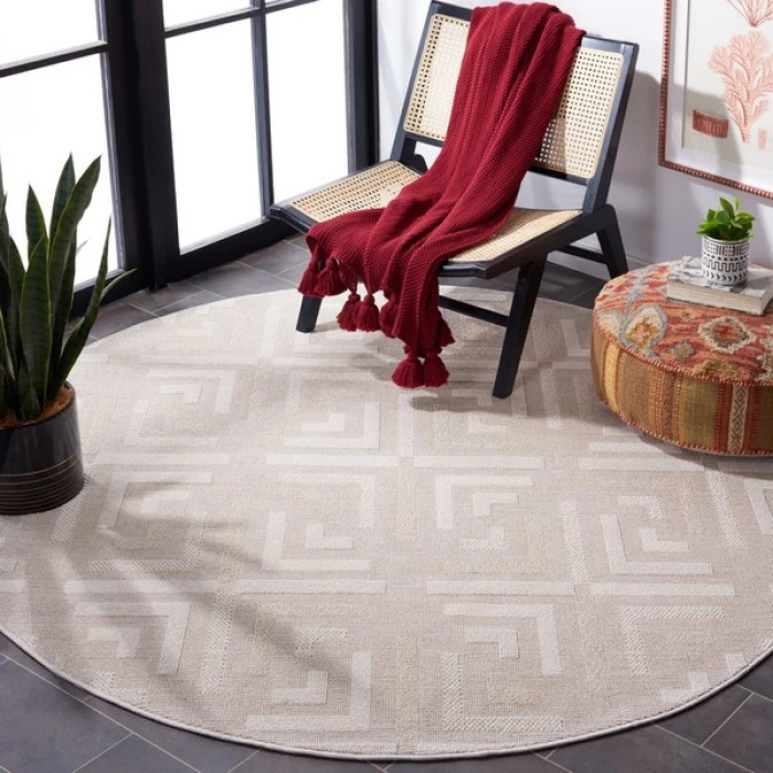 Safavieh Trends Beige / Ivory TRD116 6 ft. 7 in. X 6 ft. 7 in. Round Rug