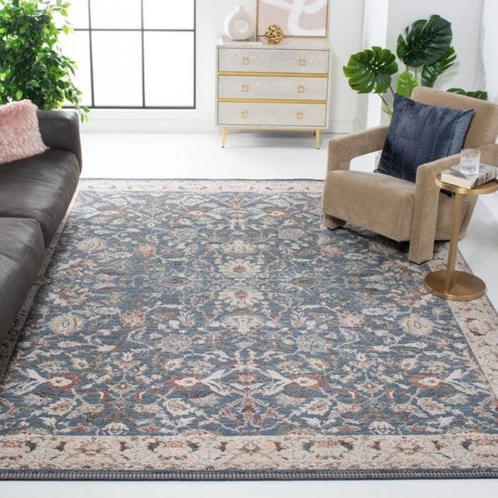 Safavieh Vivaldi Blue / Ivory VIV516 6 ft. 7 in. X 6 ft. 7 in. Round Rug