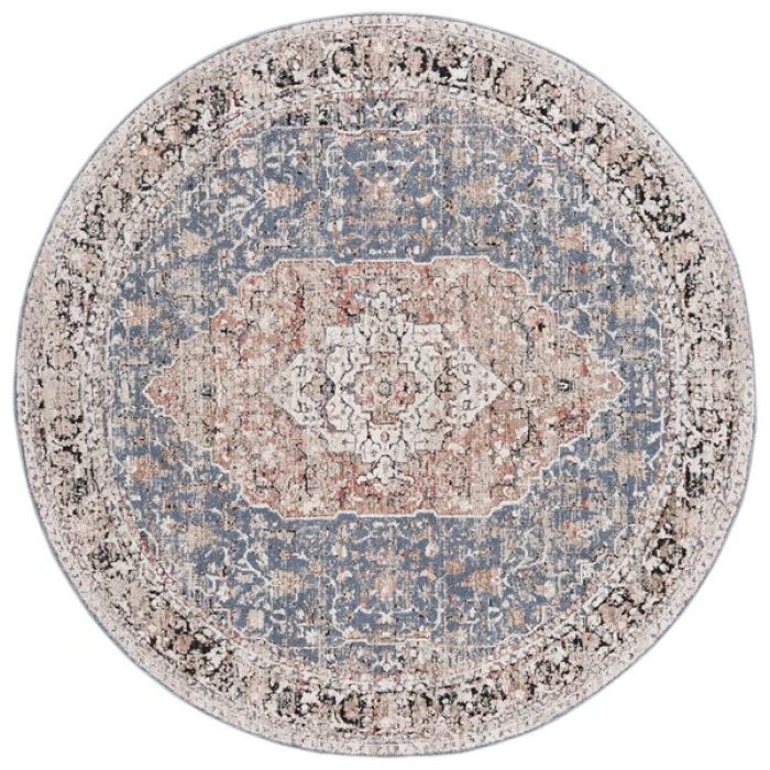 Safavieh Vivaldi Blue / Rust VIV565 6 ft. 7 in. X 6 ft. 7 in. Round Rug