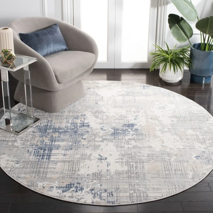 Safavieh Whisper Grey / Blue Ivory WHS544 6 ft. 7 in. X 6 ft. 7 in. Round Rug