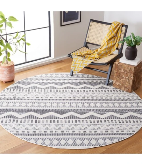 Safavieh Alamo ALM716 Charcoal / Ivory 6'-7" X 6'-7" Round Area Rug