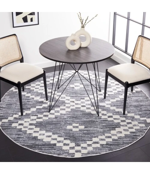 Safavieh Alamo ALM717 Charcoal / Ivory 6'-7" X 6'-7" Round Area Rug