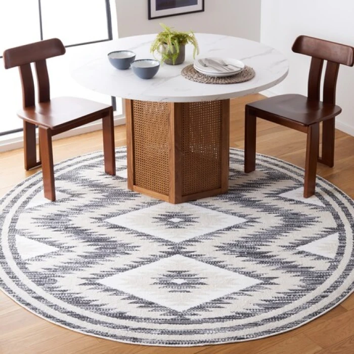 Safavieh Alamo ALM737 Ivory / Charcoal 6'-7" X 6'-7" Round Area Rug