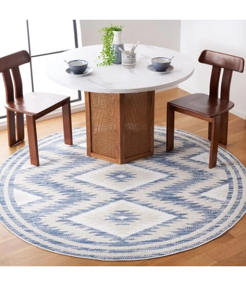 Safavieh Alamo ALM737 Ivory / Blue 6'-7" X 6'-7" Round Area Rug