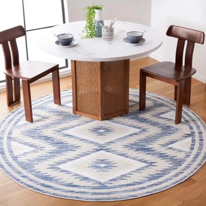 Safavieh Alamo ALM737 Ivory / Blue 6'-7" X 6'-7" Round Area Rug