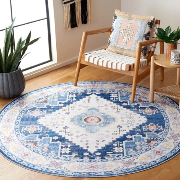 Safavieh Arizona ARZ107 Navy / Ivory 6' X 6' Round Area Rug