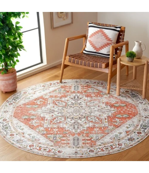 Safavieh Arizona ARZ120 Ivory / Rust 6' X 6' Round Area Rug
