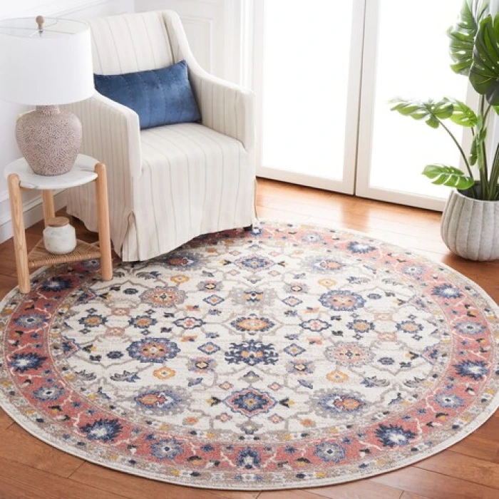 Safavieh Astoria ASA408 Ivory / Rust 6'-7" X 6'-7" Round Area Rug