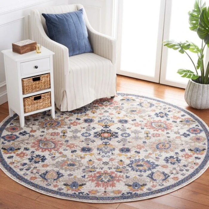 Safavieh Astoria ASA410 Beige / Blue 6'-7" X 6'-7" Round Area Rug