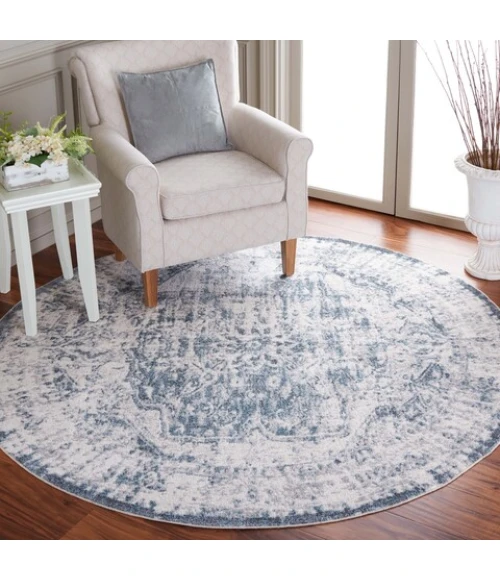 Safavieh Baltimore BAL850 Light Grey / Blue 6'-7" X 6'-7" Round Area Rug
