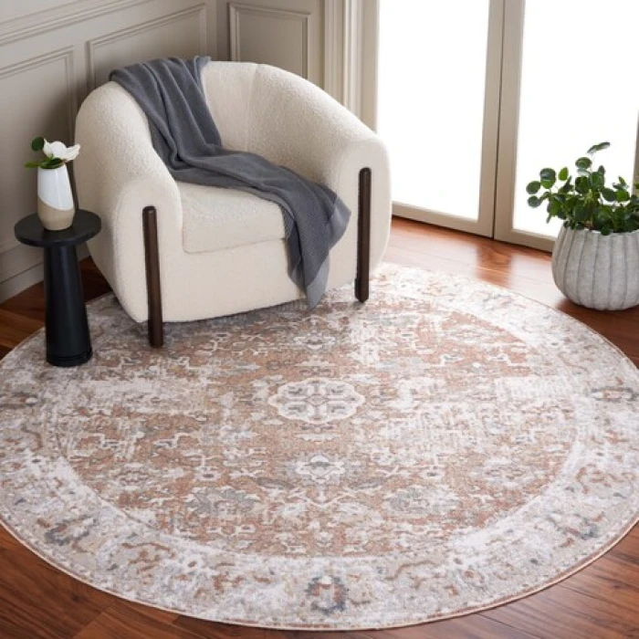 Safavieh Baltimore BAL852 Ivory / Rust 6'-7" X 6'-7" Round Area Rug
