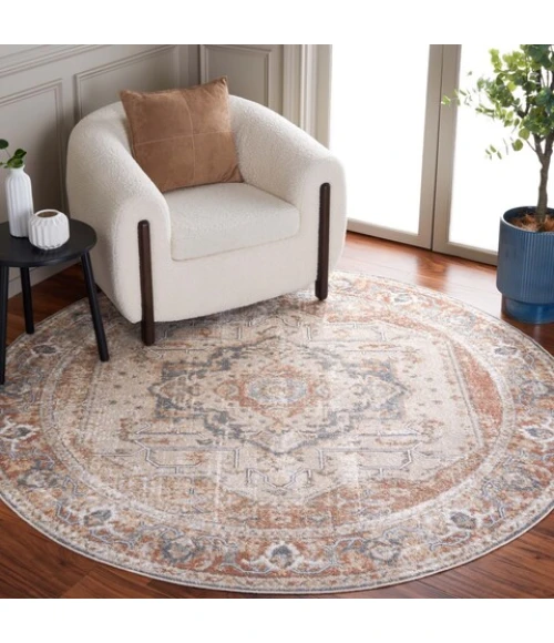Safavieh Baltimore BAL854 Beige / Rust 6'-7" X 6'-7" Round Area Rug