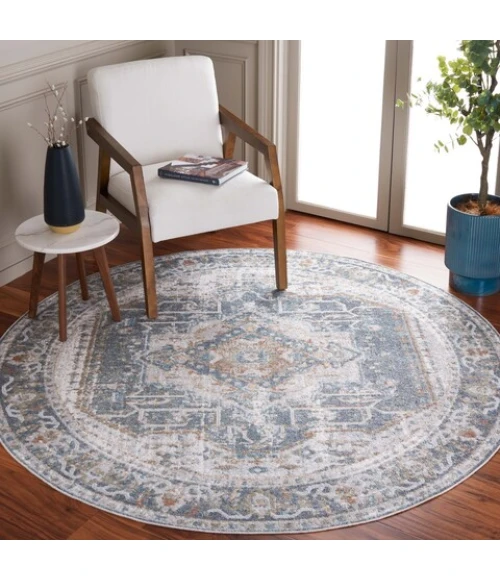 Safavieh Baltimore BAL854 Light Grey / Blue 6'-7" X 6'-7" Round Area Rug