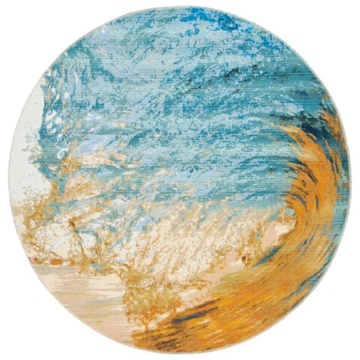 Safavieh Barbados BAR510 Blue / Gold 8' X 8' Round Area Rug