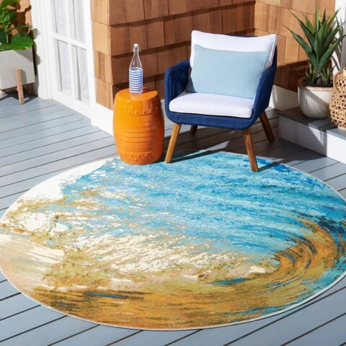 Safavieh Barbados BAR510 Blue / Gold 8' X 8' Round Area Rug