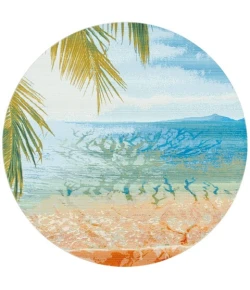 Safavieh Barbados BAR515 Gold / Blue 6'-6" X 6'-6" Round Area Rug