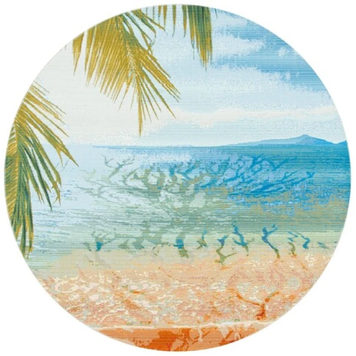 Safavieh Barbados BAR515 Gold / Blue 6'-6" X 6'-6" Round Area Rug
