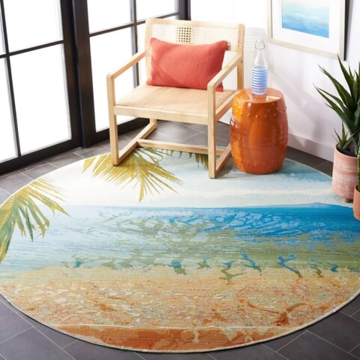 Safavieh Barbados BAR515 Gold / Blue 6'-6" X 6'-6" Round Area Rug