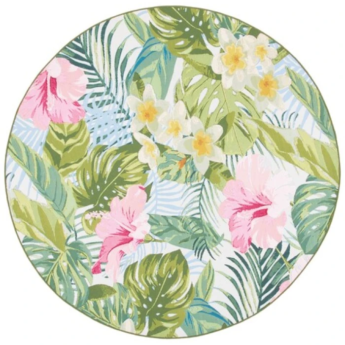 Safavieh Barbados BAR516 Green / Pink 8' X 8' Round Area Rug