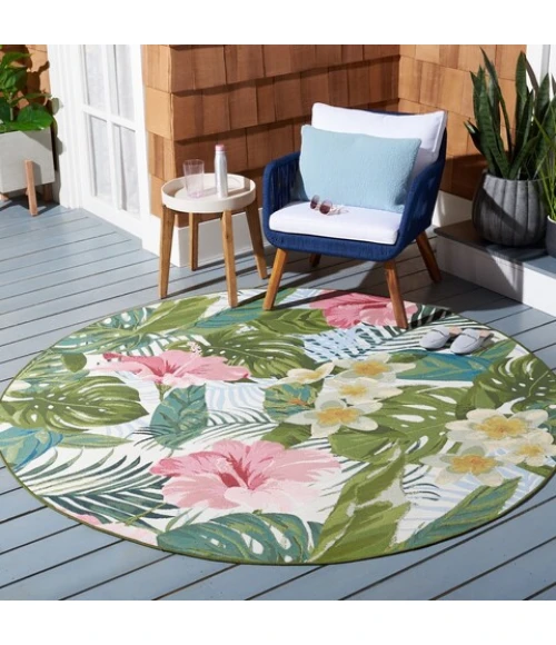 Safavieh Barbados BAR516 Green / Pink 6'-6" X 6'-6" Round Area Rug