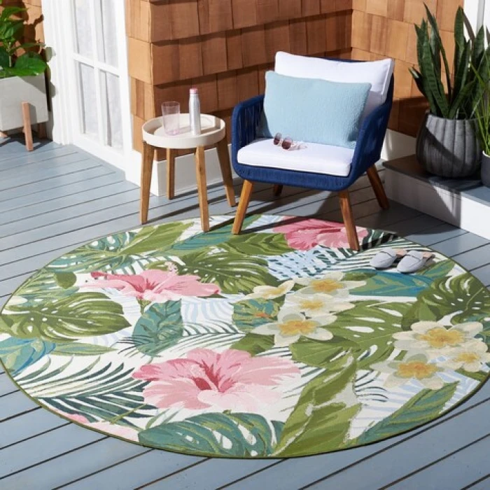 Safavieh Barbados BAR516 Green / Pink 8' X 8' Round Area Rug