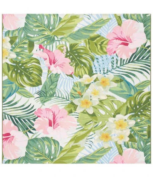Safavieh Barbados BAR516 Green / Pink 5'-3" X 5'-3" Square Area Rug