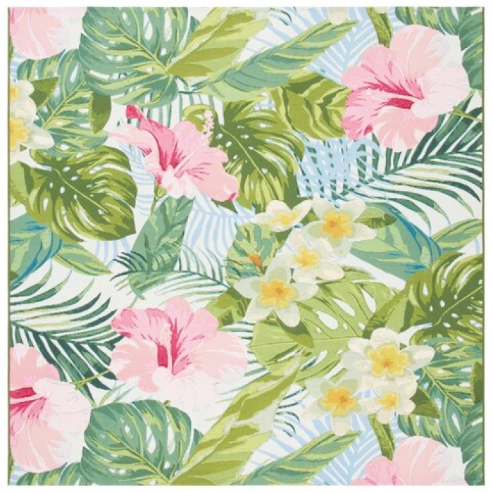 Safavieh Barbados BAR516 Green / Pink 8' X 8' Square Area Rug