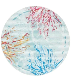 Safavieh Barbados BAR535 Teal / White 8' X 8' Round Area Rug