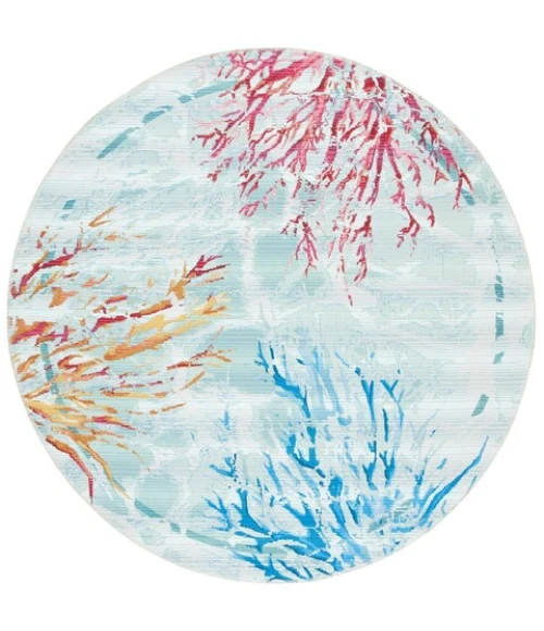 Safavieh Barbados BAR535 Teal / White 8' X 8' Round Area Rug