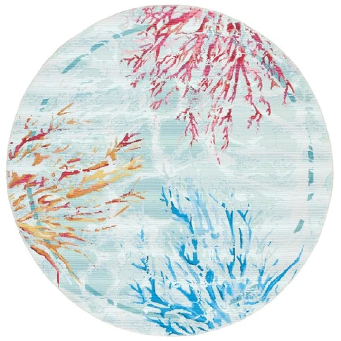 Safavieh Barbados BAR535 Teal / White 8' X 8' Round Area Rug