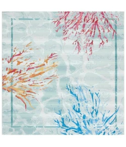 Safavieh Barbados BAR535 Teal / White 5'-3" X 5'-3" Square Area Rug