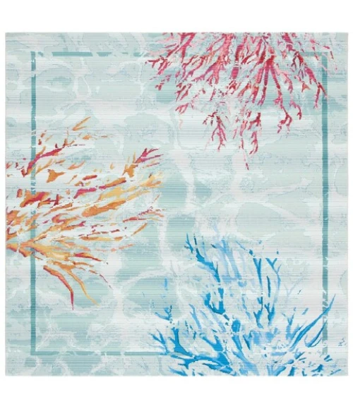 Safavieh Barbados BAR535 Teal / White 5'-3" X 5'-3" Square Area Rug