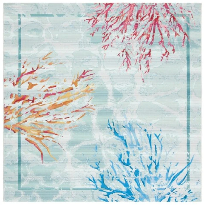 Safavieh Barbados BAR535 Teal / White 8' X 8' Square Area Rug