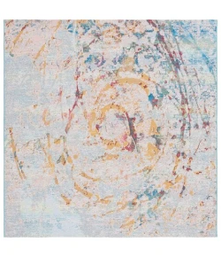 Safavieh Barbados BAR538 Light Blue / Yellow Rust 6'-6" x 6'-6"Square Square Area Rug
