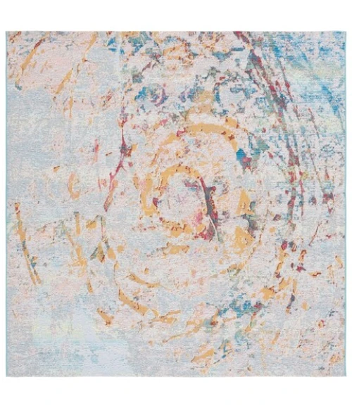 Safavieh Barbados BAR538 Light Blue / Yellow Rust 6'-6" x 6'-6"Square Square Area Rug