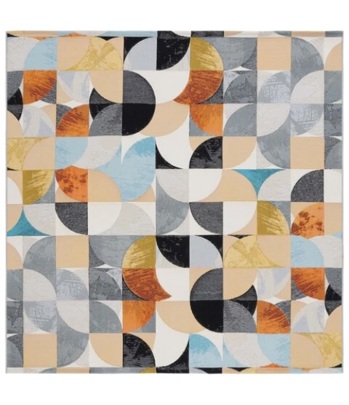 Safavieh Barbados BAR539 Ivory Black / Blue Rust 6'-6" x 6'-6"Square Square Area Rug