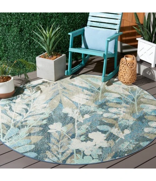 Safavieh Barbados BAR541 Blue Green / Ivory 6'-6" X 6'-6" Round Area Rug