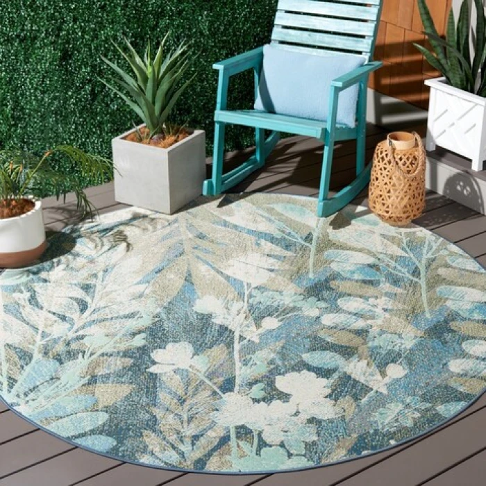 Safavieh Barbados BAR541 Blue Green / Ivory 6'-6" X 6'-6" Round Area Rug