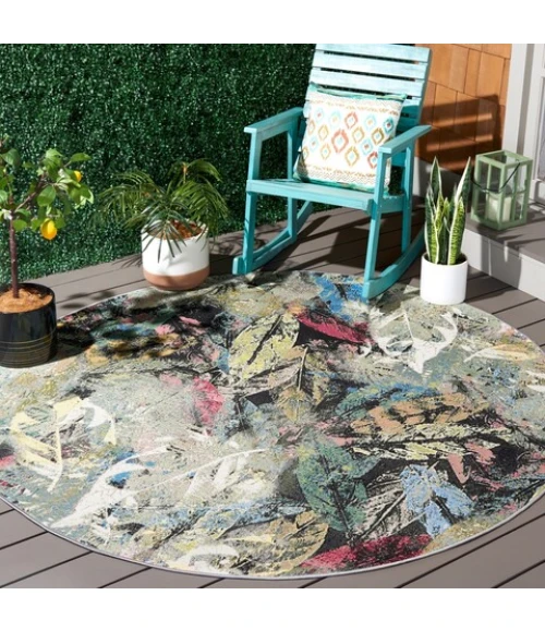 Safavieh Barbados BAR542 Black Green / Pink 6'-6" X 6'-6" Round Area Rug