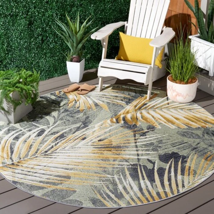 Safavieh Barbados BAR543 Green / Black Gold 6'-6" X 6'-6" Round Area Rug