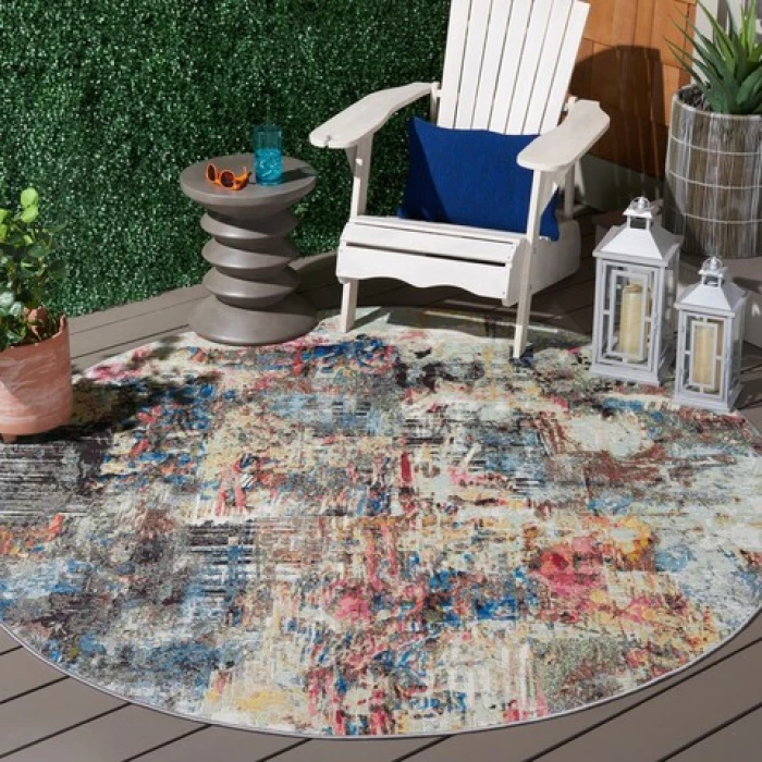 Safavieh Barbados BAR544 Green Ivory / Black Rust 6'-6" X 6'-6" Round Area Rug