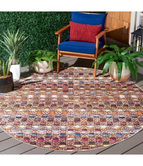 Safavieh Barbados BAR546 Purple / Green Rust 6'-6" X 6'-6" Round Area Rug