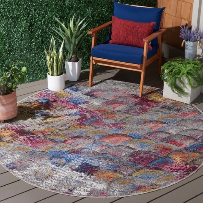 Safavieh Barbados BAR547 Grey Purple / Blue Gold 6'-6" X 6'-6" Round Area Rug