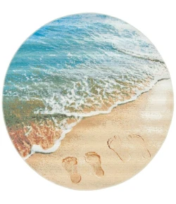 Safavieh Barbados BAR550 Gold / Blue 5'-3" X 5'-3" Round Area Rug