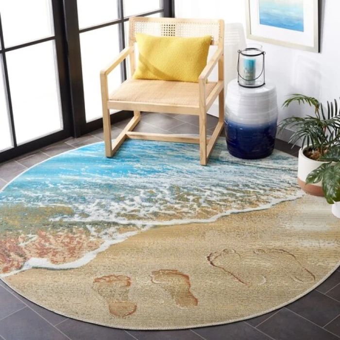 Safavieh Barbados BAR550 Gold / Blue 5'-3" X 5'-3" Round Area Rug