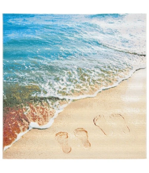 Safavieh Barbados BAR550 Gold / Blue 8' X 8' Round Area Rug